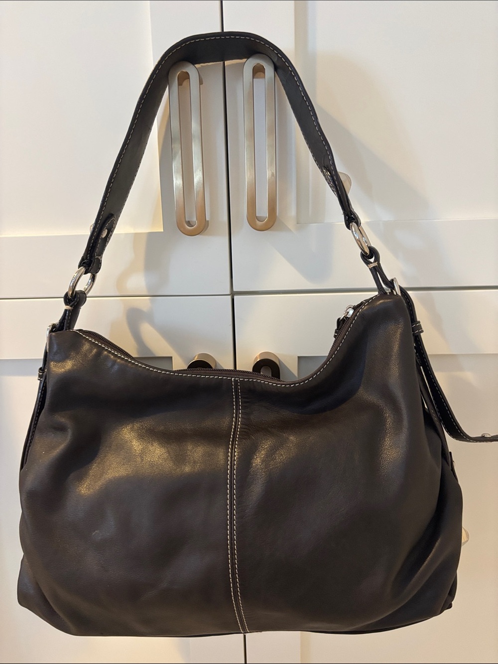 Tignanello Soft Leather Shoulder Bag Chocolate Brown